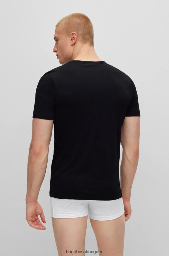 Hugo Boss három csomag V-nyakú pólók pamut dzsörzé hugo fekete színben 80P62299 fekete