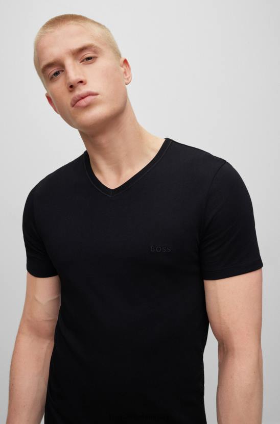 Hugo Boss három csomag V-nyakú pólók pamut dzsörzé hugo fekete színben 80P62299 fekete