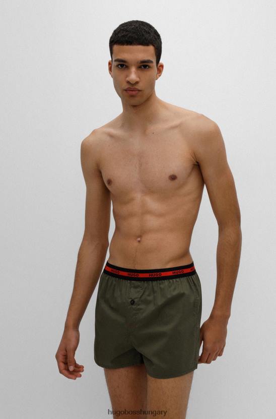 Hugo Boss két csomag pamut boxer, logós derékpánttal fekete hugo 80P62495 fekete/zöld