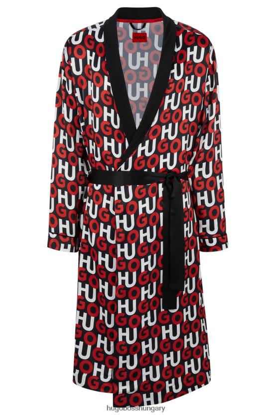 Hugo Boss hugo piros mintás szatén pongyola egymásra rakott logó motívummal 80P64072 piros mintás