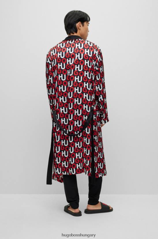 Hugo Boss hugo piros mintás szatén pongyola egymásra rakott logó motívummal 80P64072 piros mintás