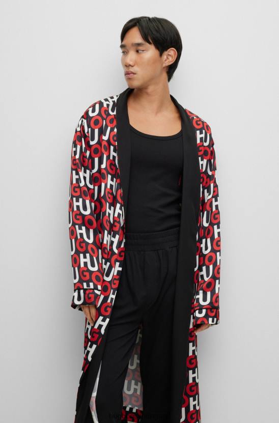 Hugo Boss hugo piros mintás szatén pongyola egymásra rakott logó motívummal 80P64072 piros mintás