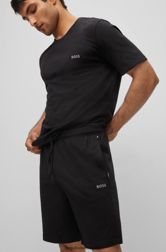 Hugo Boss Stretch-pamut rövidnadrág kontrasztos logóval és húzózsinórral, fekete hugoval 80P61722 fekete