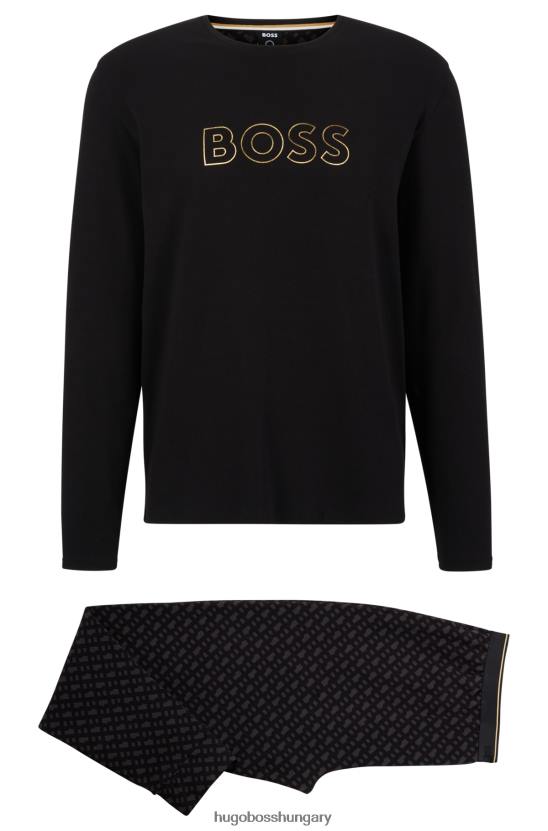Hugo Boss biopamut pizsama fémes részletekkel fekete hugo 80P62272 fekete