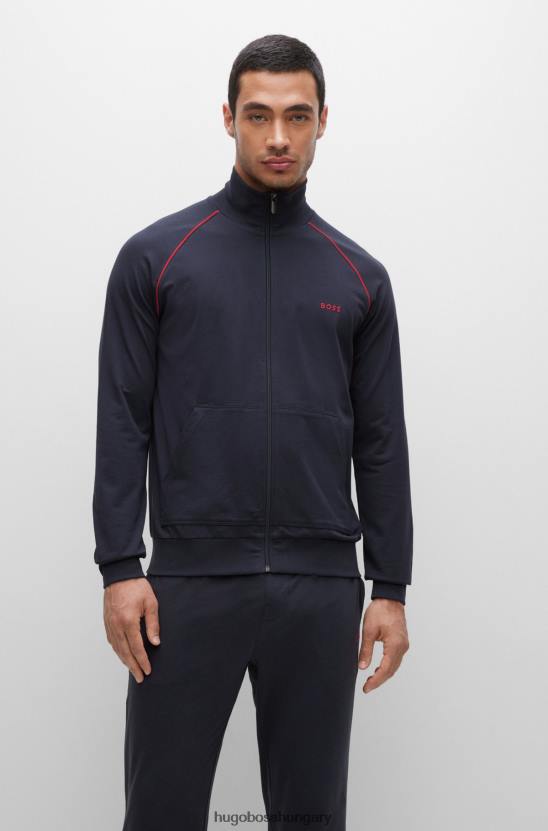 Hugo Boss cipzáras nappaliruházati kabát sztreccs pamutból, sötétkék hugo logóval 80P62679 sötétkék