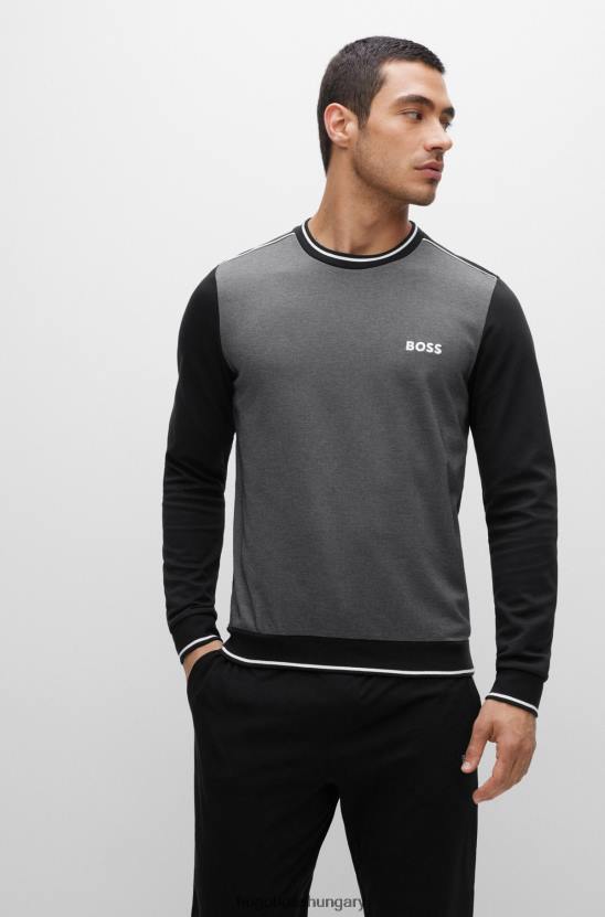 Hugo Boss fekete hugo pamutkeverék loungewear pulóver csíkokkal és logóval 80P62984 fekete