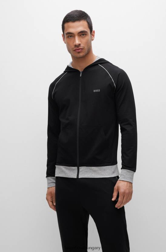 Hugo Boss hugo fekete sztreccs-pamut kapucnis kabát tömítéssel és logóval 80P63050 fekete