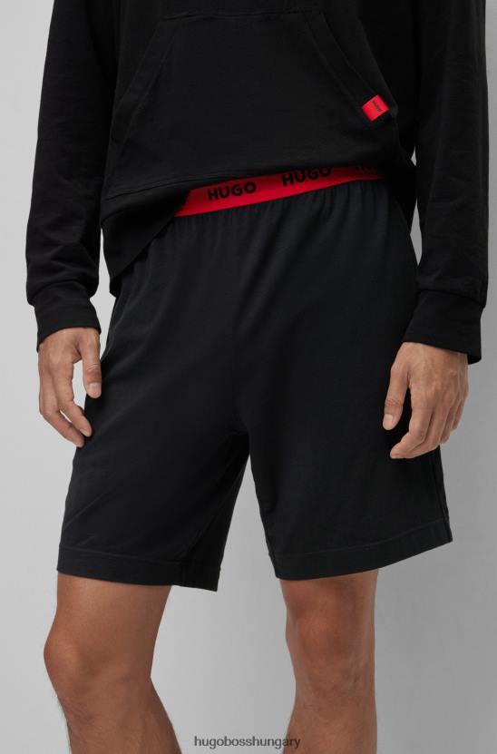 Hugo Boss hugo fekete sztreccs pamut pizsama rövidnadrág logós derékpánttal 80P63377 fekete