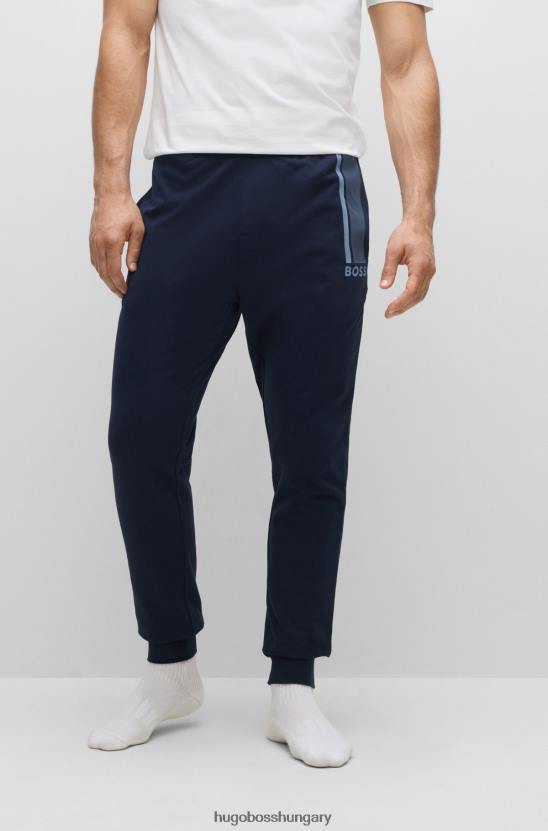 Hugo Boss hugo pamut frottír tréningnadrág logóval és sötétkék csíkokkal 80P62672 sötétkék