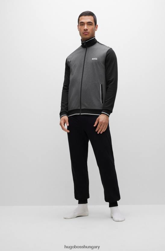 Hugo Boss hugo pamut keverék loungeruha kabát csíkokkal és fekete logóval 80P61396 fekete