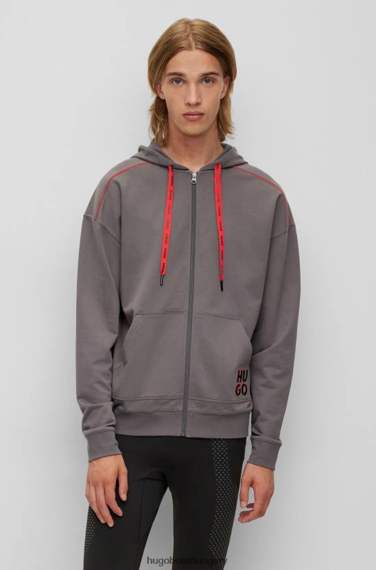 Hugo Boss hugo sötétszürke, laza szabású, cipzáras kapucnis pulcsi, egymásra rakott logóval 80P62250 sötétszürke