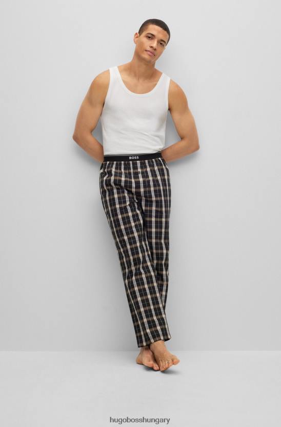 Hugo Boss kockás pizsama alsó pamut poplin bézs hugo színben 80P62222 bézs