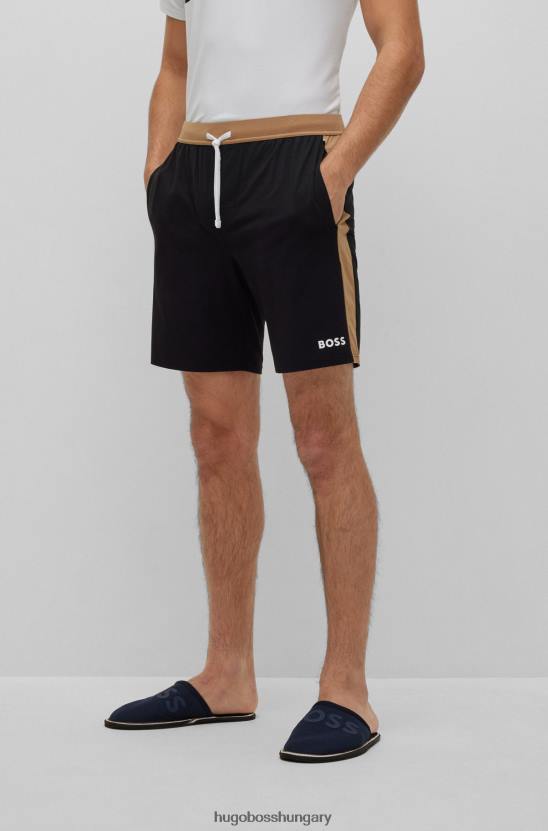 Hugo Boss kontrasztos derékpántos pizsama rövidnadrág pamut, modális és sztreccs hugo fekete színben 80P63693 fekete