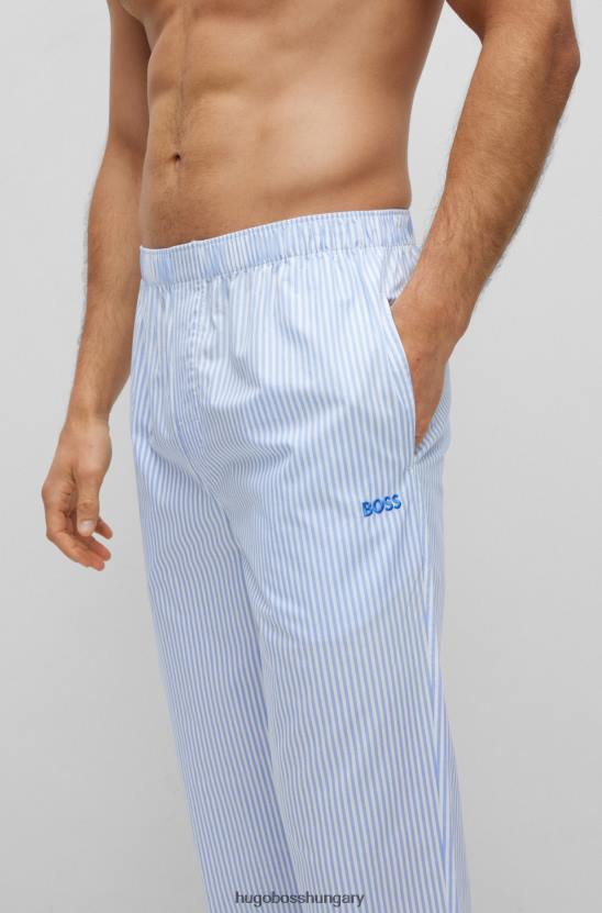 Hugo Boss világoskék hugo logóval hímzett pizsama alsó csíkos pamut poplinból 80P63547 világoskék