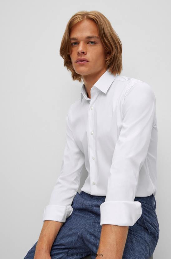 Hugo Boss Extra vékony szabású ing könnyen vasalható pamutkeverékből, poplin fehér hugo anyagból 80P64484 fehér
