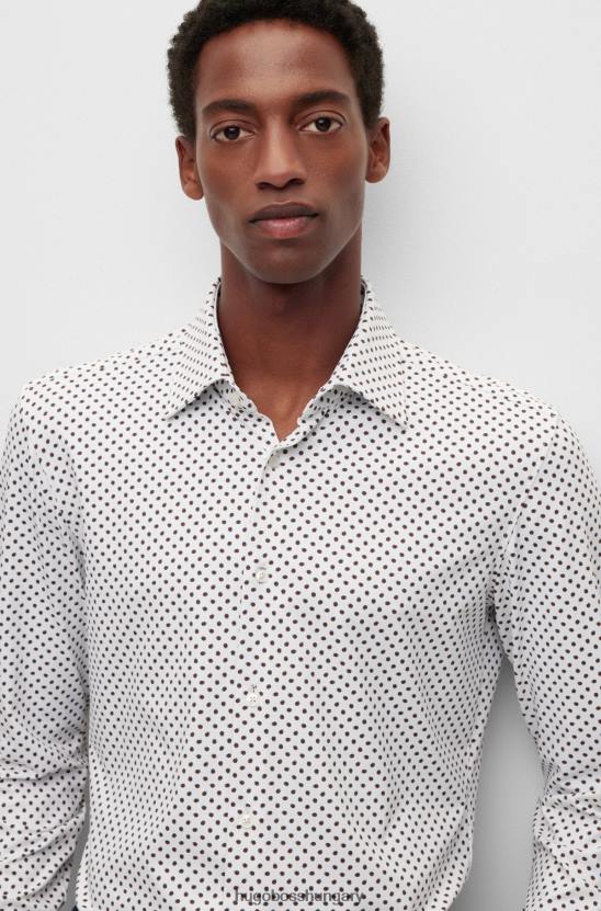 Hugo Boss fehér mintás slim-fit ing nyomott teljesítmény-sztreccs dzsörzé hugo-ból 80P6970 fehér mintás