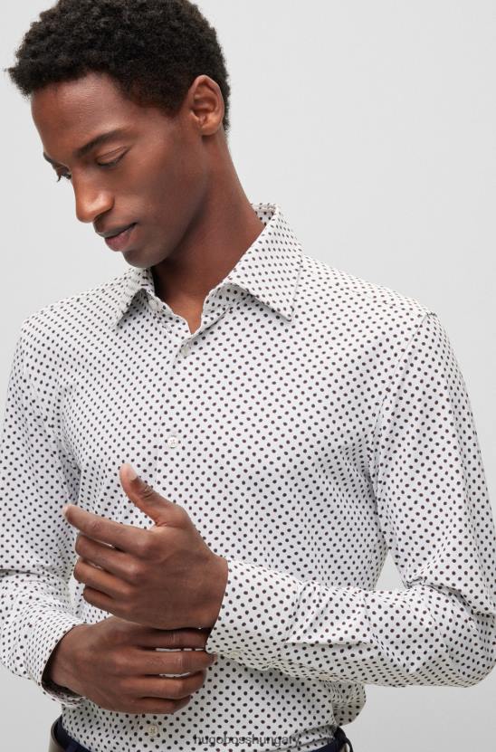 Hugo Boss fehér mintás slim-fit ing nyomott teljesítmény-sztreccs dzsörzé hugo-ból 80P6970 fehér mintás