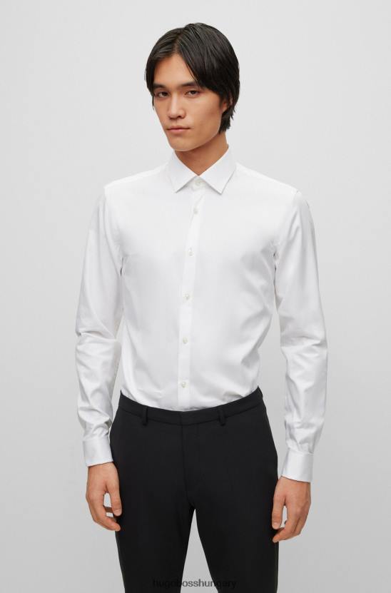 Hugo Boss fehér vékony szabású ing könnyen vasalható pamut twillből, dupla mandzsetta hugo 80P64050 fehér
