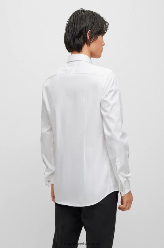 Hugo Boss fehér vékony szabású ing könnyen vasalható pamut twillből, dupla mandzsetta hugo 80P64050 fehér