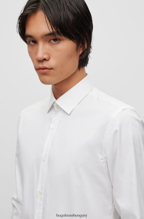 Hugo Boss fehér vékony szabású ing könnyen vasalható pamut twillből, dupla mandzsetta hugo 80P64050 fehér