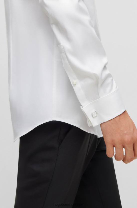 Hugo Boss fehér vékony szabású ing könnyen vasalható pamut twillből, dupla mandzsetta hugo 80P64050 fehér
