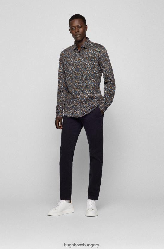 Hugo Boss fekete vékony szabású hugo ing nyomott pamutkeverék dzsörzében 80P64600 fekete