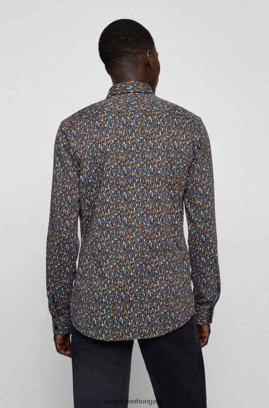 Hugo Boss fekete vékony szabású hugo ing nyomott pamutkeverék dzsörzében 80P64600 fekete