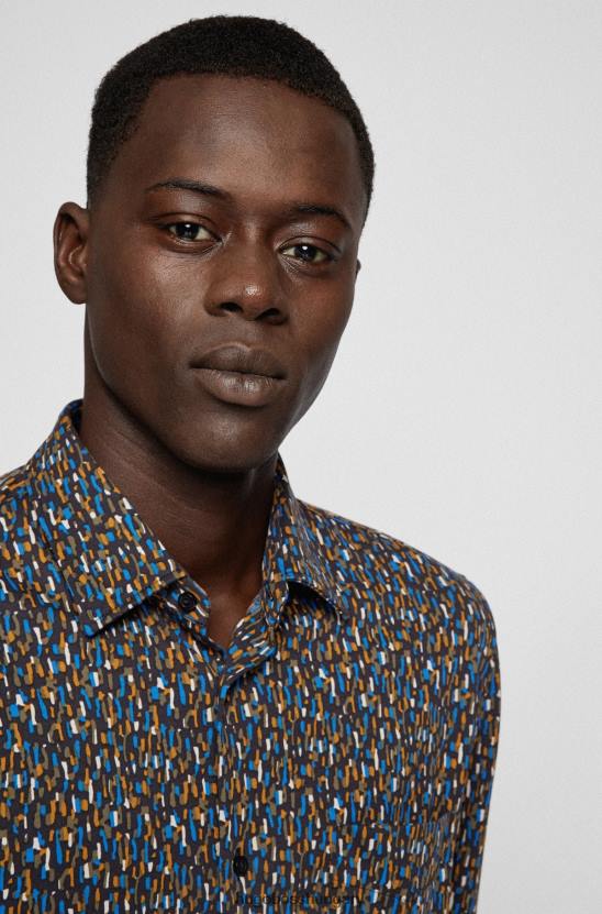 Hugo Boss fekete vékony szabású hugo ing nyomott pamutkeverék dzsörzében 80P64600 fekete