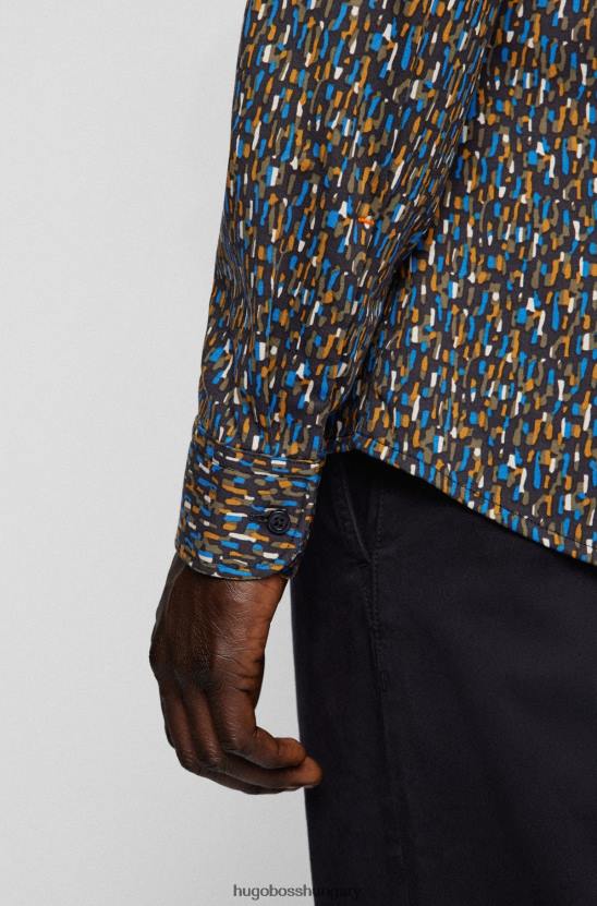 Hugo Boss fekete vékony szabású hugo ing nyomott pamutkeverék dzsörzében 80P64600 fekete