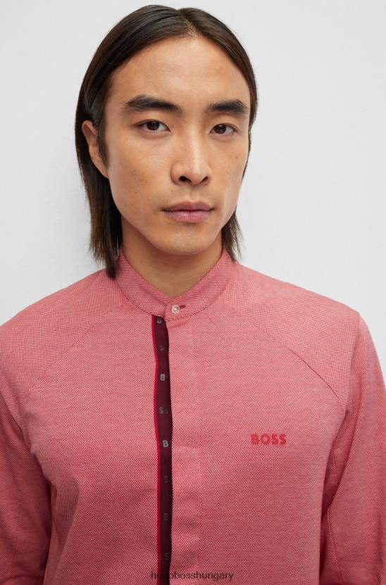 Hugo Boss gallér nélküli, normál szabású ing pamut piquã© hugo világospiros színben 80P61916 halványpiros
