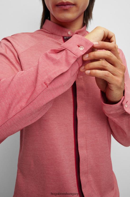 Hugo Boss gallér nélküli, normál szabású ing pamut piquã© hugo világospiros színben 80P61916 halványpiros