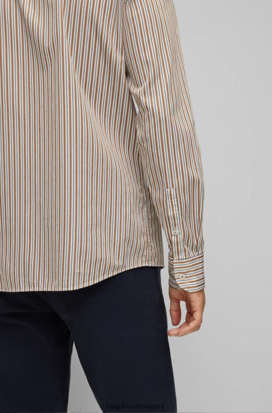 Hugo Boss hugo alkalmi szabású ing jellegzetes csíkos sztreccs pamut twill bézs színben 80P62325 bézs