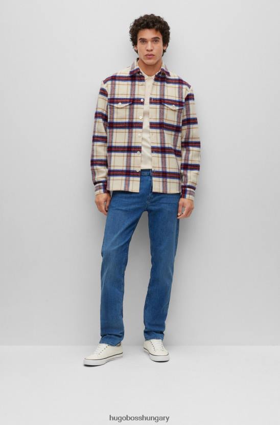 Hugo Boss hugo fehér, laza szabású felsőing kockás gyapjúkeverékből 80P64293 fehér