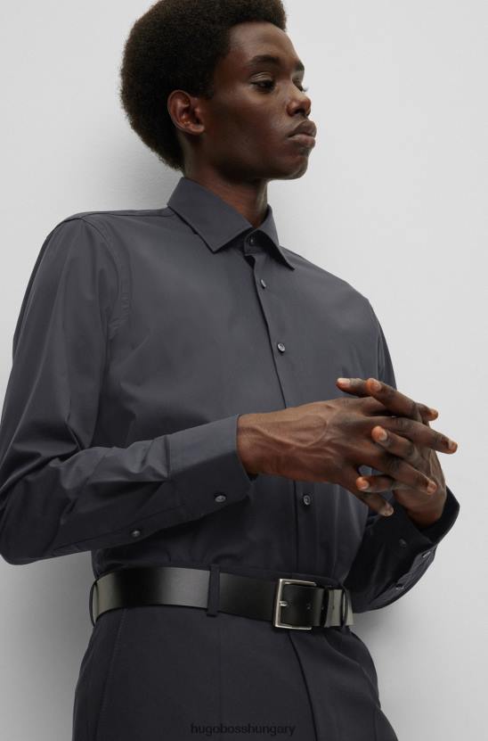 Hugo Boss hugo fekete normál szabású ing könnyen vasalható sztreccs pamut poplinból 80P61604 fekete