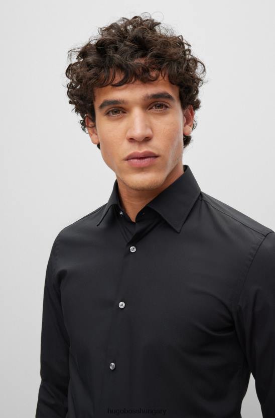 Hugo Boss hugo fekete vékony szabású ing könnyen vasalható sztreccs pamut poplinból 80P61726 fekete