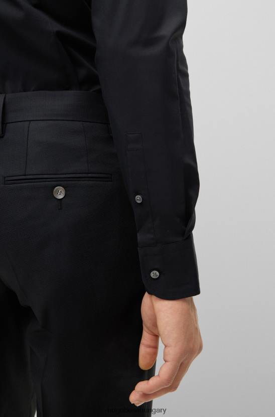 Hugo Boss hugo fekete vékony szabású ing könnyen vasalható sztreccs pamut poplinból 80P61726 fekete