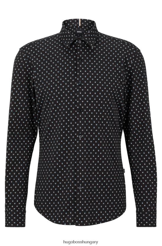 Hugo Boss hugo fekete vékony szabású ing nyomott pamutkeverék jerseyből 80P62751 fekete
