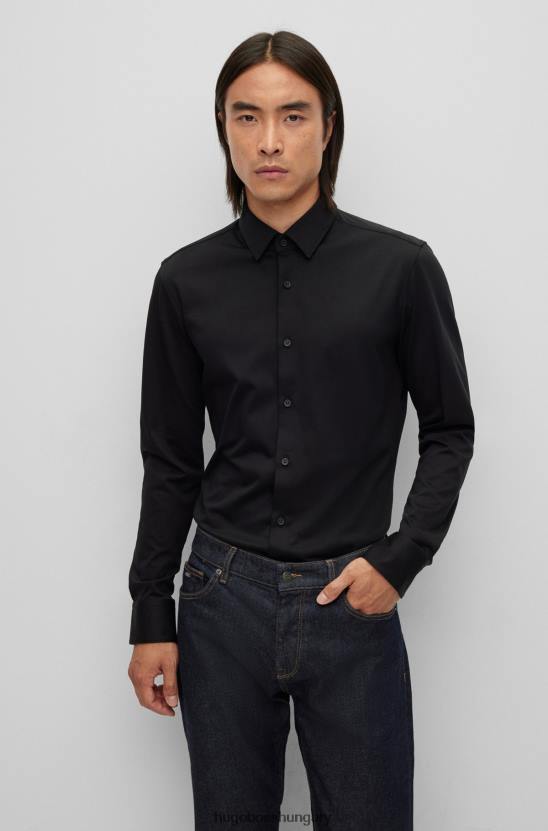 Hugo Boss hugo fekete vékony szabású ing teljesítmény-sztreccs pamut keverékből 80P61912 fekete