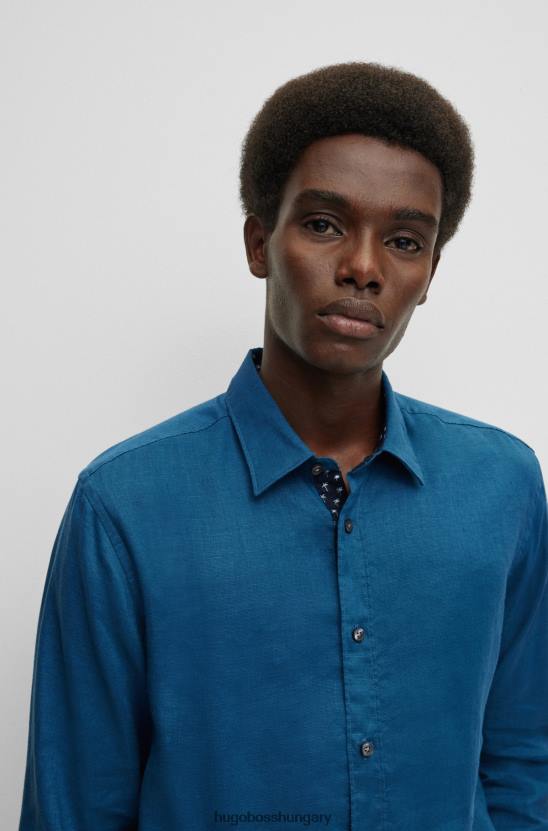 Hugo Boss hugo kék slim-fit ing mosott sztreccs vászonból 80P62523 kék