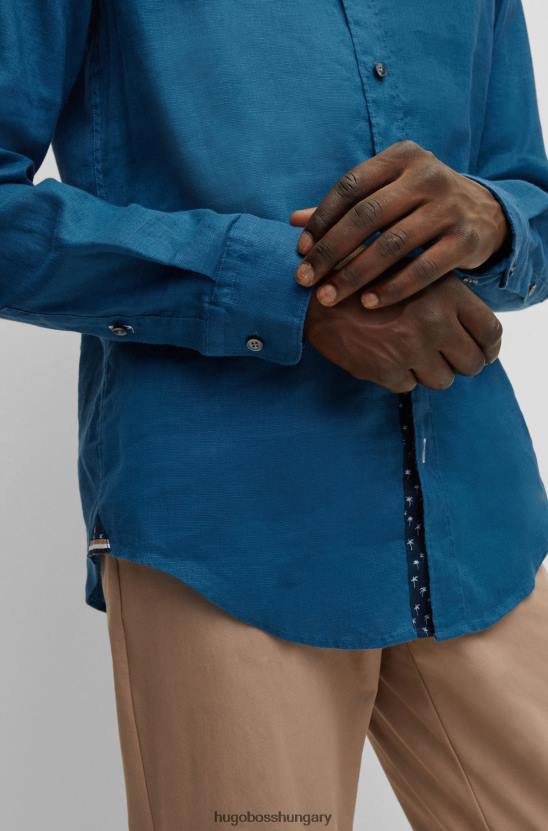 Hugo Boss hugo kék slim-fit ing mosott sztreccs vászonból 80P62523 kék