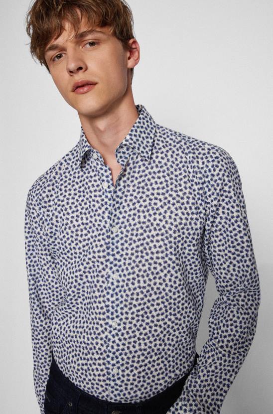 Hugo Boss kék normál szabású ing nyomott olasz len-pamut poplin hugo anyagból 80P62217 kék