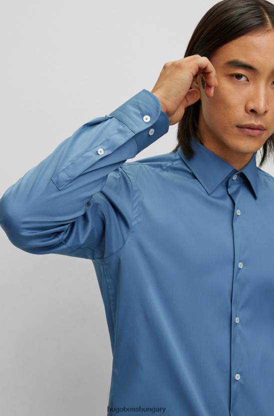 Hugo Boss kék vékony szabású ing könnyen vasalható, rugalmas anyagból hugo 80P62823 kék