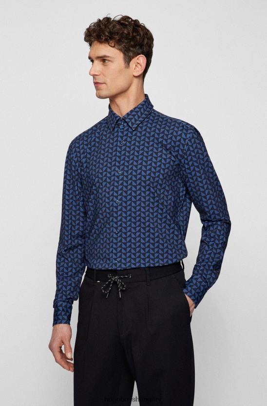 Hugo Boss karcsú szabású ing geometrikus mintás, teljesítmény-sztreccs dzsörzé hugo sötétkék színben 80P63207 sötétkék