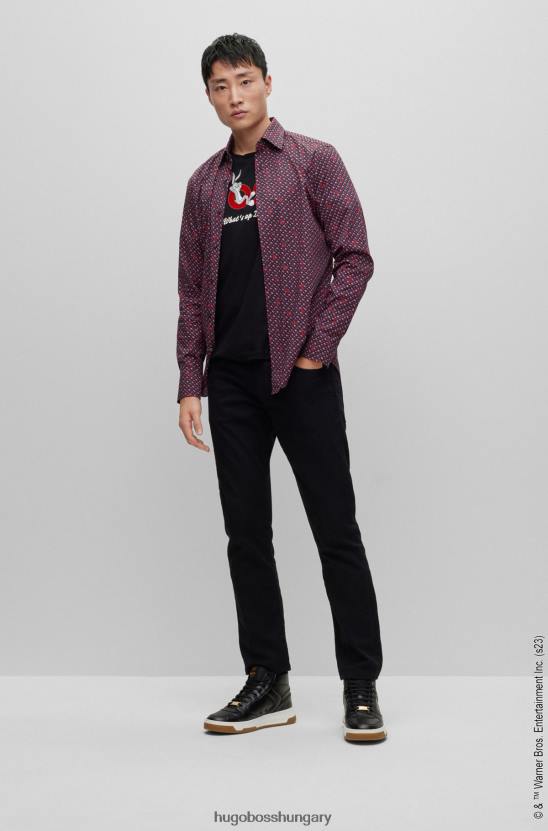 Hugo Boss looney tunes x vékony szabású ing monogrammintás sztreccspamut poplinból 80P63286 piros