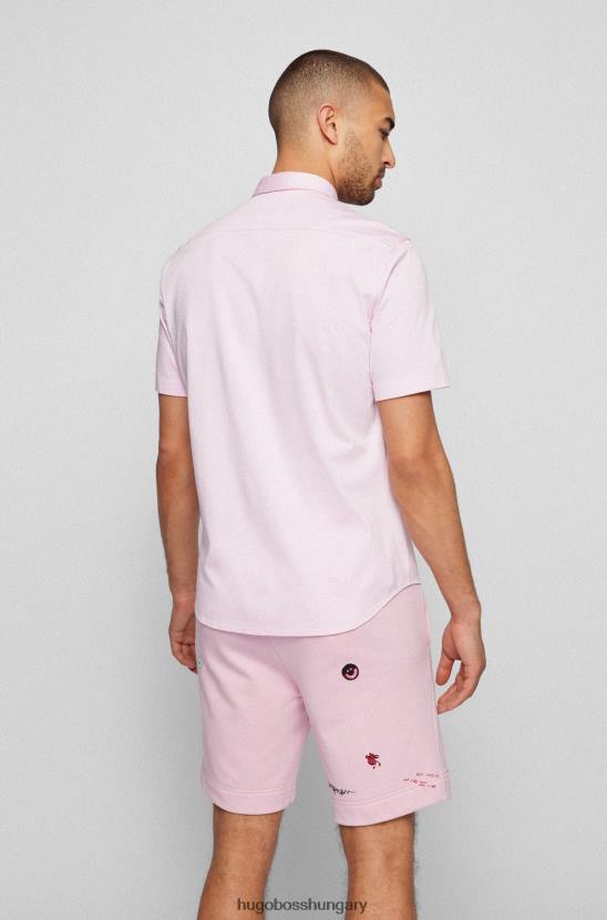 Hugo Boss normál szabású dzsörzé ing gombolható gallérral világos rózsaszín hugo 80P61888 világos rózsaszín