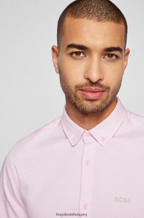 Hugo Boss normál szabású dzsörzé ing gombolható gallérral világos rózsaszín hugo 80P61888 világos rózsaszín