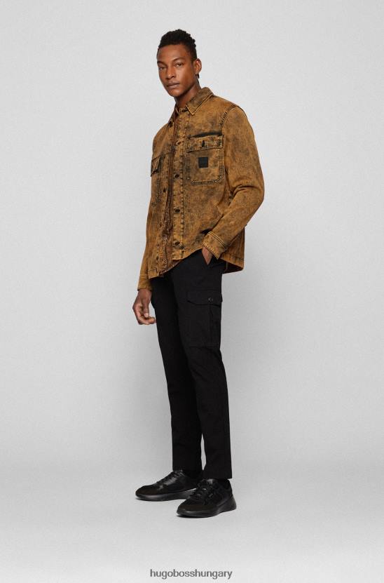 Hugo Boss normál szabású ing hugo barnára festett tiszta pamut farmerből 80P64076 barna