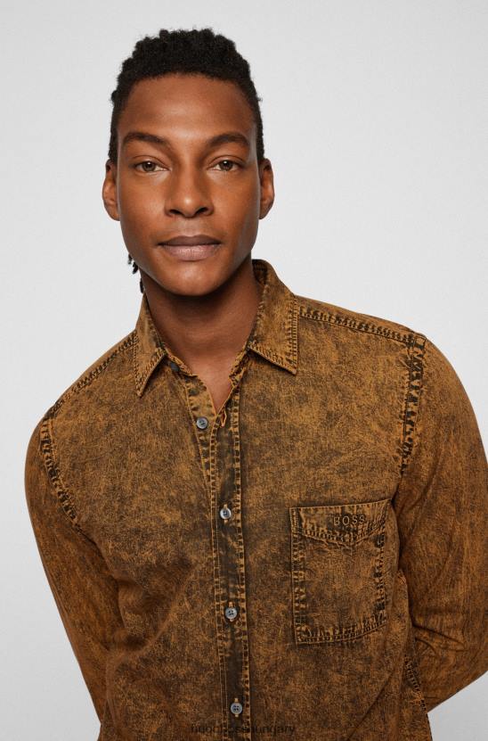 Hugo Boss normál szabású ing hugo barnára festett tiszta pamut farmerből 80P64076 barna