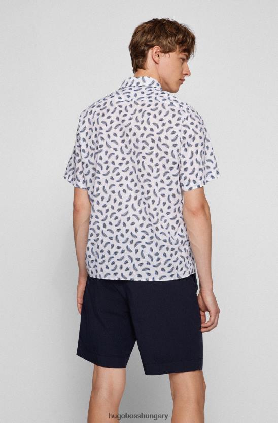 Hugo Boss normál szabású ing nyomott pamut muszlin sötétkék hugo színben 80P63059 sötétkék