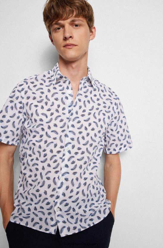 Hugo Boss normál szabású ing nyomott pamut muszlin sötétkék hugo színben 80P63059 sötétkék